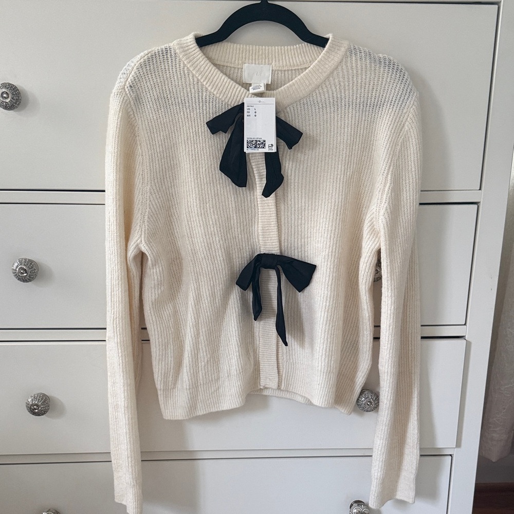 H&M Cream Cardigan with Black Bows